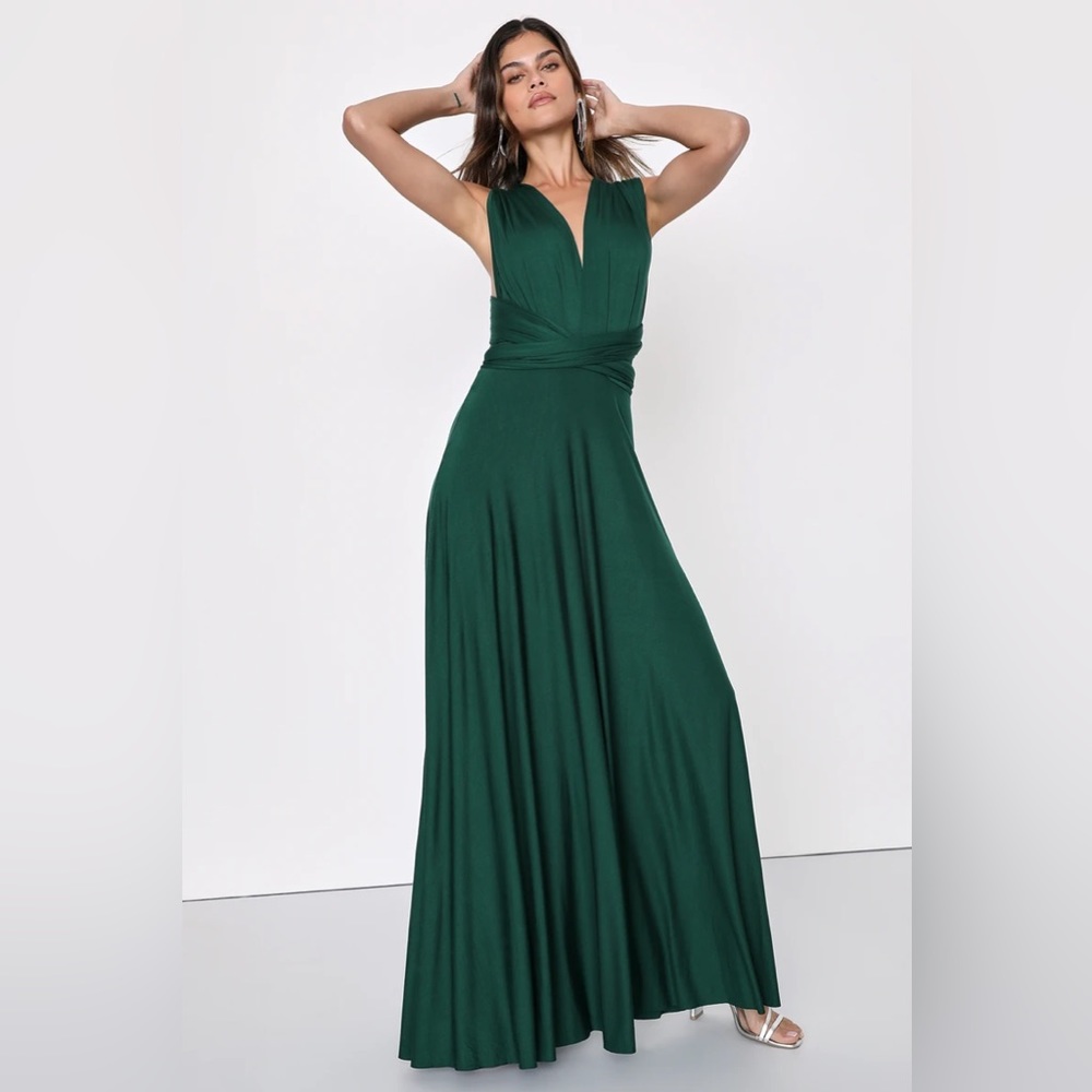 Lulu’s Tricks of the Trade Forest Green Convertible Maxi Dress